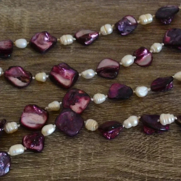 Long Purple Abalone and Pearl Necklace - Picture 3 of 4